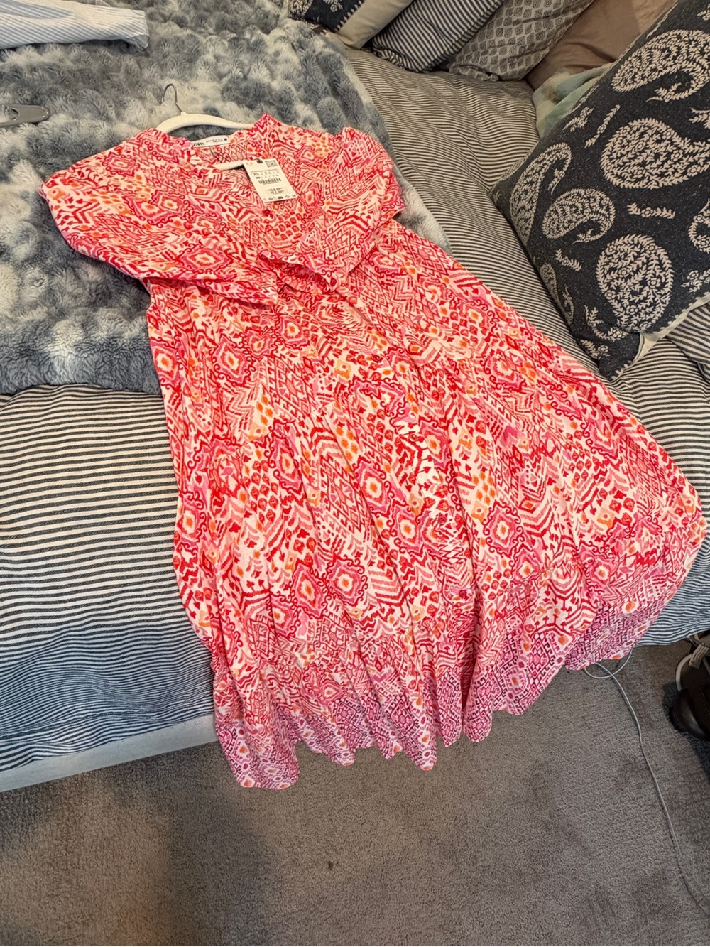 Zara Pink & White Printed Maxi Dress